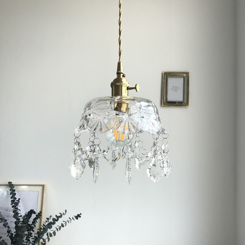 Vintage Glas Kristall Pendelleuchte