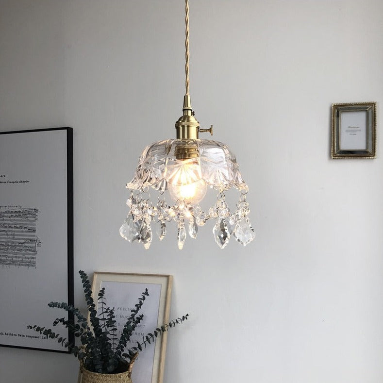 Vintage Glas Kristall Pendelleuchte